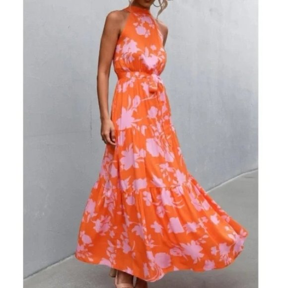 MODA ME COUTURE Dresses & Skirts - boho floral print belted halter maxi dress